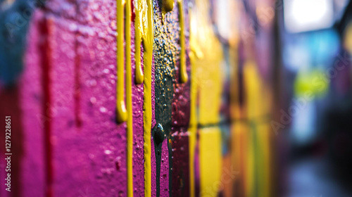 Vibrant colors drip down urban wall in creative alleyway art installation