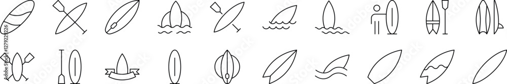 Surfing Board Thin Icons Collection. Editable Stroke. Perfect for Web Sites, Books, Cards, Apps Surfing Board Thin Icons Collection. Editable Stroke. Perfect for Web Sites, Books, Cards, Apps