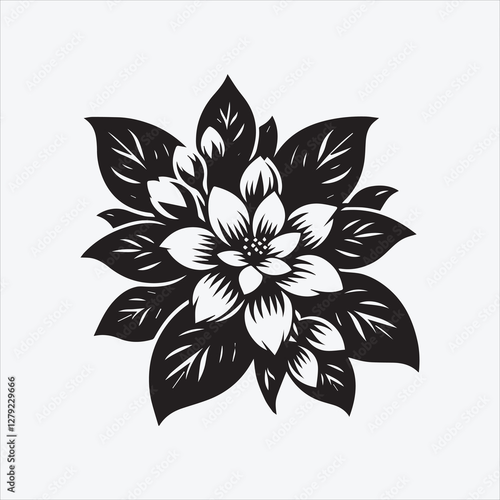 Obraz premium Jasmine Flower Silhouette in Black and White for Elegant Floral Art and Design Projects