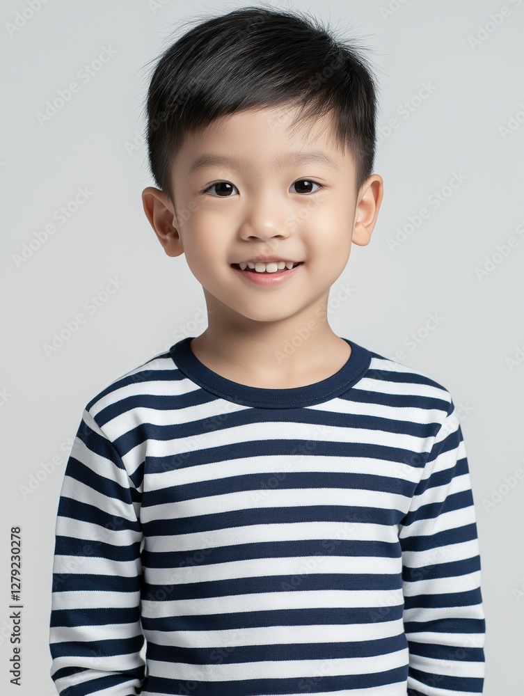 Adorable young boy smiles in a striped shirt. Adorable young boy smiles in a striped shirt.