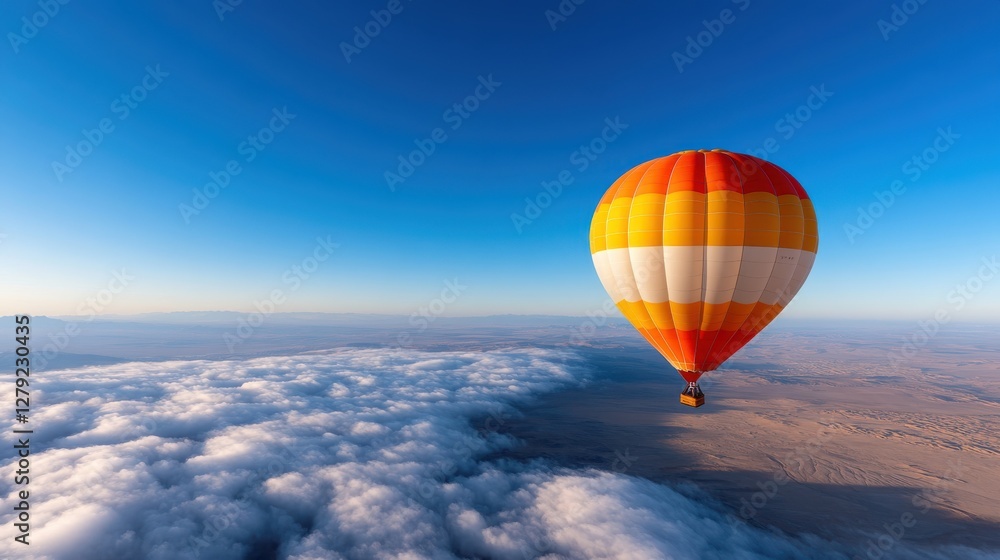 Fototapeta premium Hot air balloon gracefully soaring above Murqquab desert clouds in Dubai