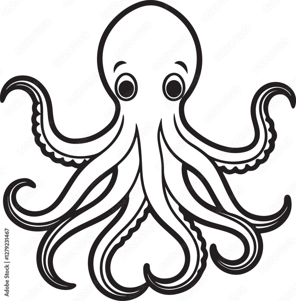 octopus line art, black outline, vector and illustration, line art and outline octopus line art, black outline, vector and illustration, line art and outline
