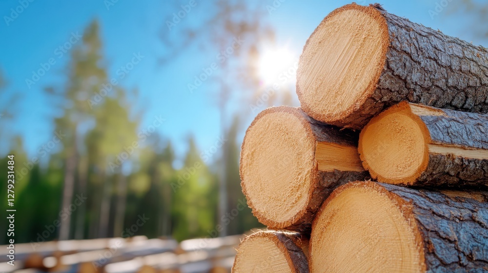 Sawn logs ready for transport in a forest clearing Sawn logs ready for transport in a forest clearing