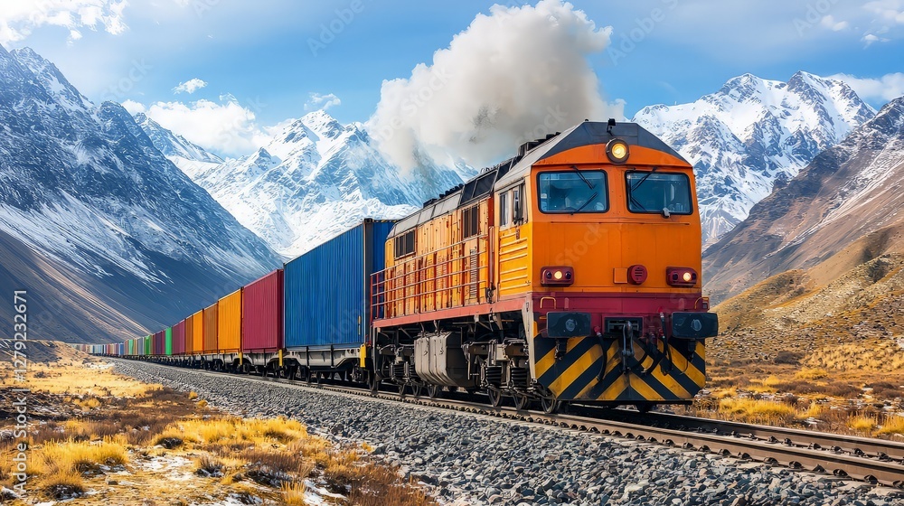 Obraz premium Freight Train in Mountainous Terrain