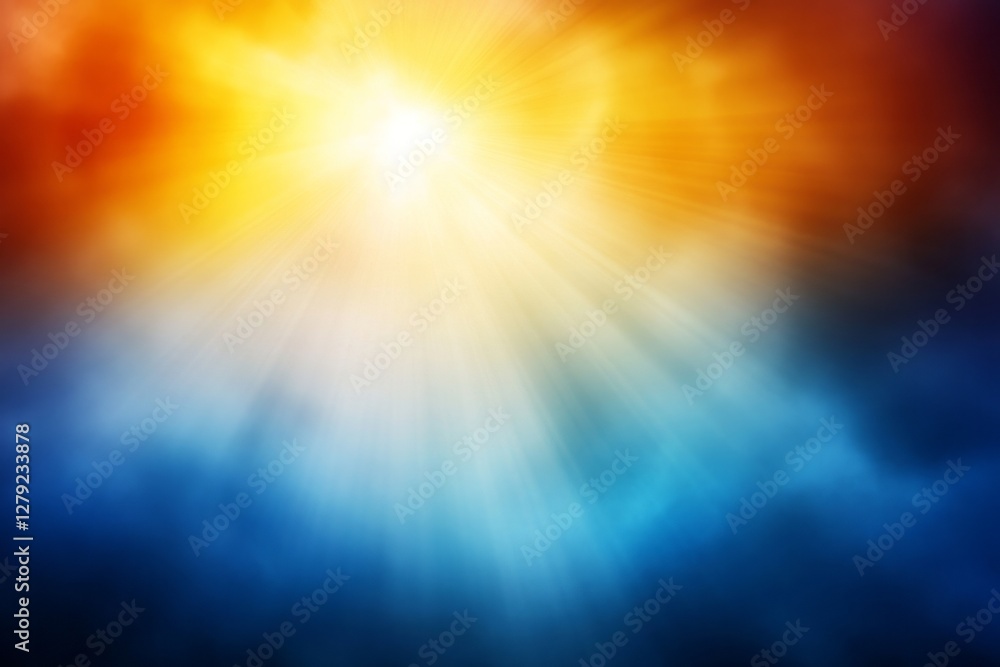 A bright yellow sun is shining through the clouds. Abstract gradient background, with orange and navy blue hues, a grainy film texture A bright yellow sun is shining through the clouds. Abstract gradient background, with orange and navy blue hues, a grainy film texture