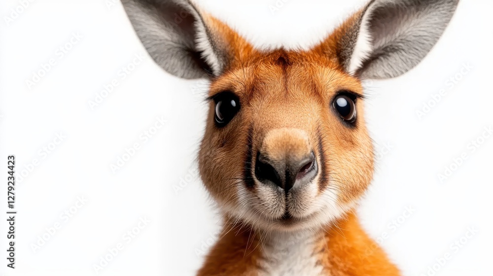 Kangaroo highlights charm and curiosity against a pristine white backdrop Kangaroo highlights charm and curiosity against a pristine white backdrop