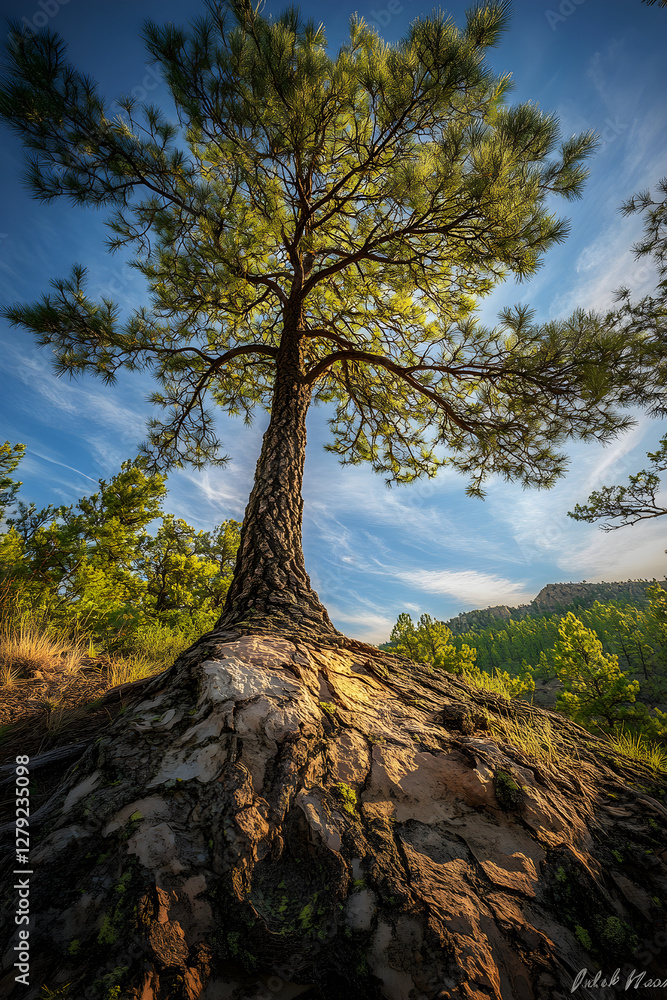Solitary Sentinel: The Timeless Elegance of a Lone Ponderosa Pine in Nature's Embrace Solitary Sentinel: The Timeless Elegance of a Lone Ponderosa Pine in Nature's Embrace