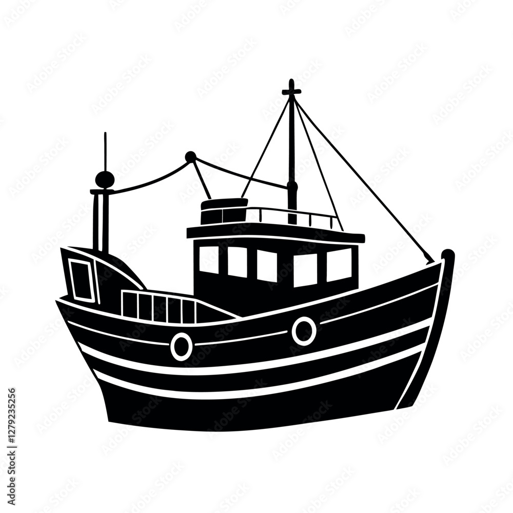 Charming Fishing Boat Silhouette Graphics Charming Fishing Boat Silhouette Graphics
