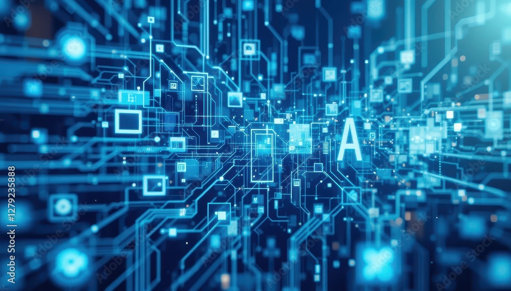 Abstract Digital Technology Background with Blue Circuits and Patterns Abstract Digital Technology Background with Blue Circuits and Patterns