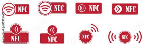 NFC chip cards icons set collection on white background. NFC badge design for mobile payment and connectivity solution. Tap to pay nfc circle design collection. Simple nfc logo for contactless payment