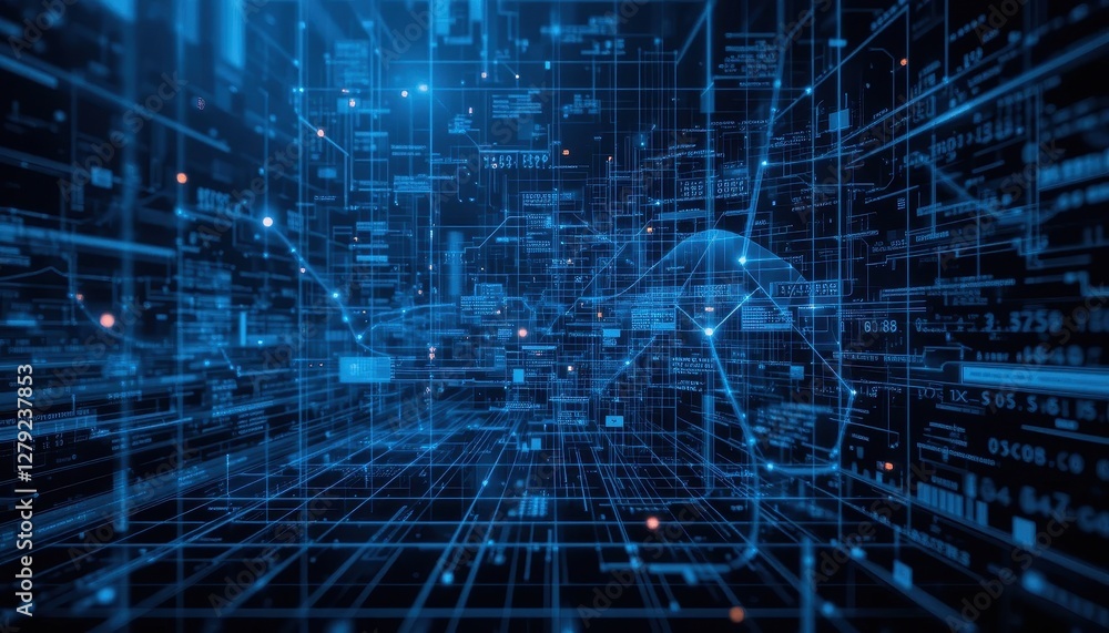 Obraz premium Futuristic Digital Data Flow in a Virtual Networking Environment