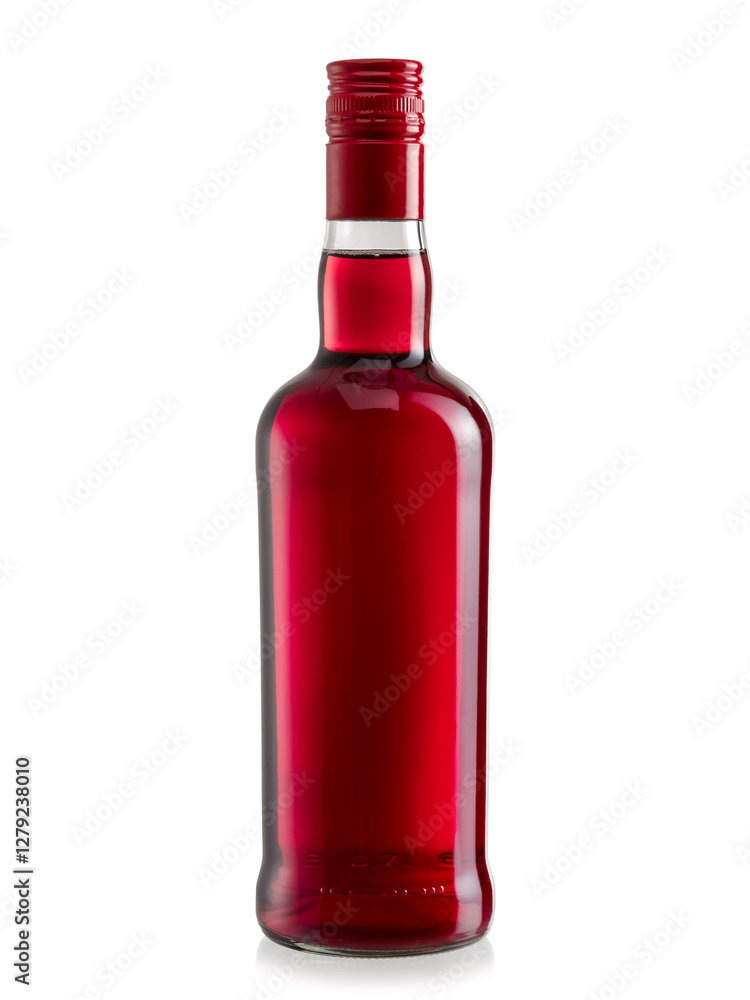 Red liquor bottle on white background, studio shot Red liquor bottle on white background, studio shot