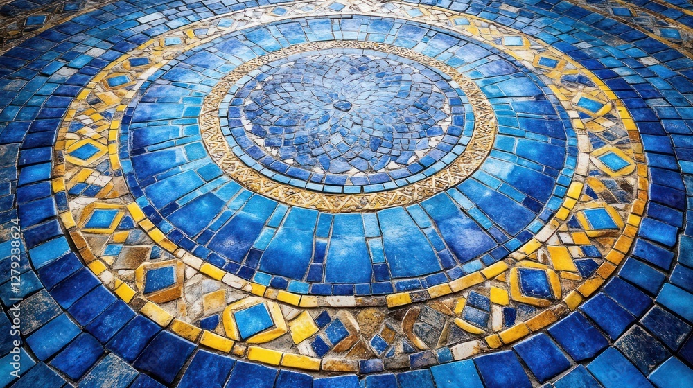 Obraz premium Blue and Gold Mosaic Tile Circular Design