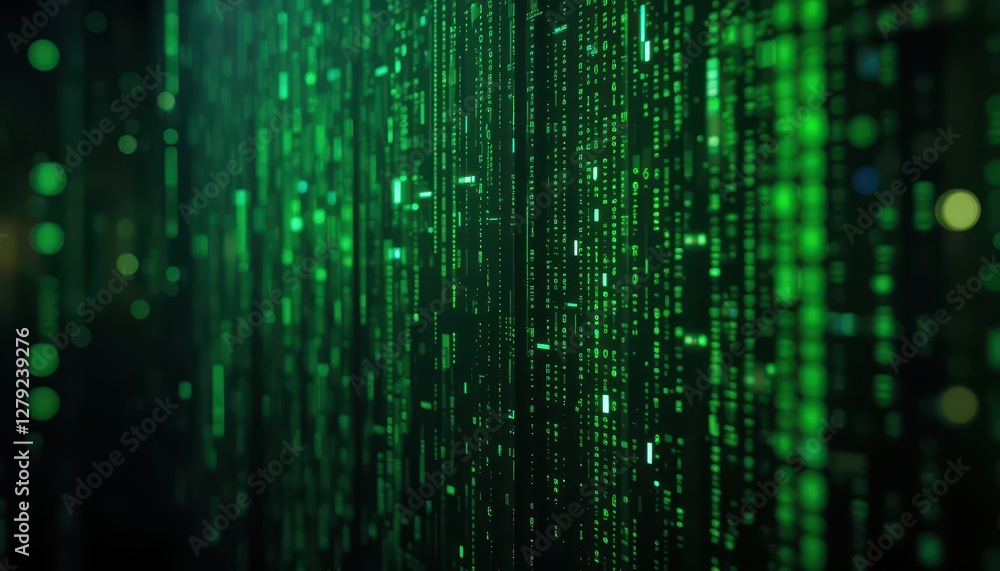 Green Digital Matrix Background with Glowing Binary Code Effects Green Digital Matrix Background with Glowing Binary Code Effects