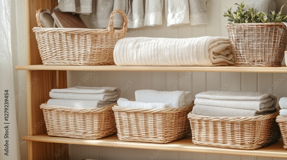 Stylish storage baskets display cozy home interior design modern calm Stylish storage baskets display cozy home interior design modern calm