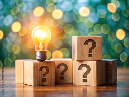Interactive wooden cubes, showcasing AI art, lightbulb design.  Question-answer format.