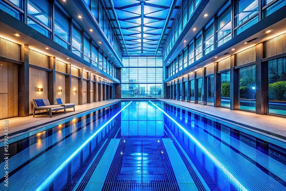 Obraz premium Modern indoor pool, luminous blue water, stunning design.