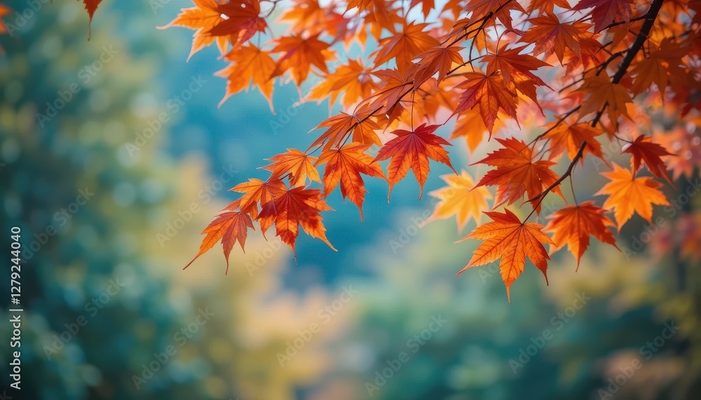 Vibrant Autumn Leaves with Bokeh Background in Nature Scene Vibrant Autumn Leaves with Bokeh Background in Nature Scene