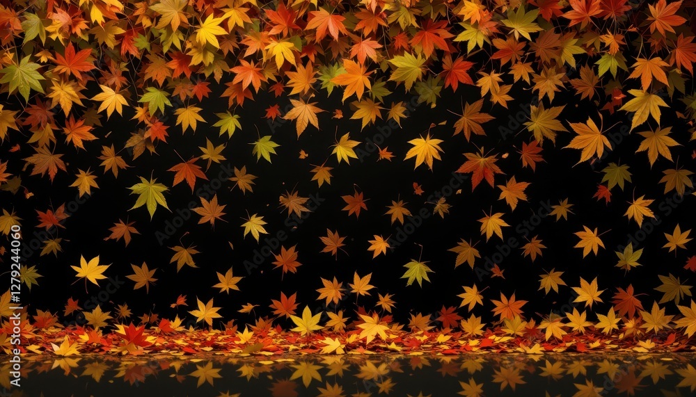 Colorful Autumn Leaves Falling Against a Dark Background Colorful Autumn Leaves Falling Against a Dark Background