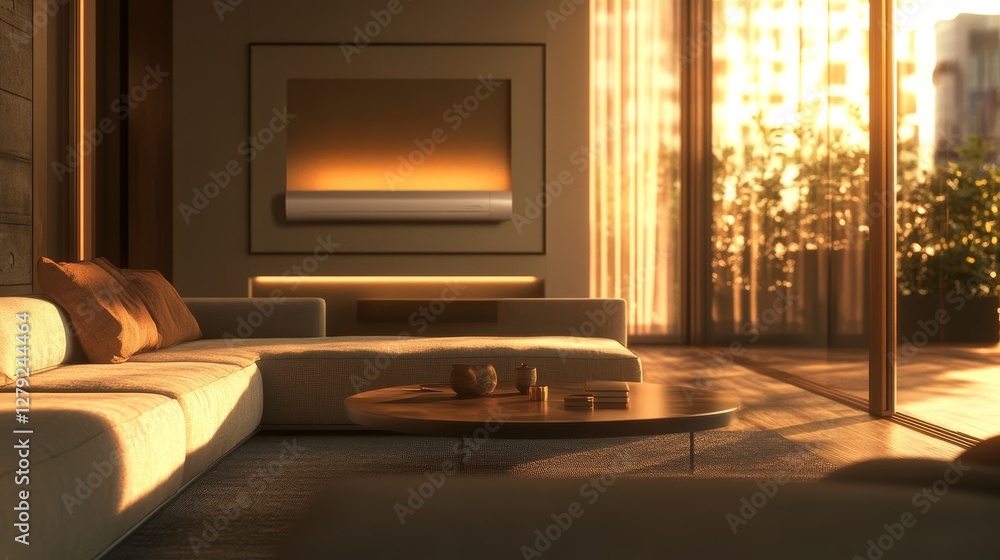 Fototapeta premium Cozy Indoor Setting With Soft Lighting and a Floral Arrangement During Twilight Hours