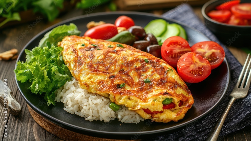 Savoring thai cuisine yangntp sansan omelette with rice in a cozy atmosphere Savoring thai cuisine yangntp sansan omelette with rice in a cozy atmosphere