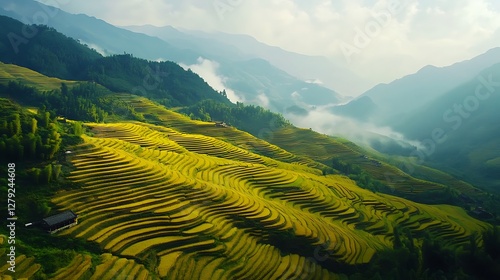 Golden Paddy Fields Scenic High Definition Sunset Glow