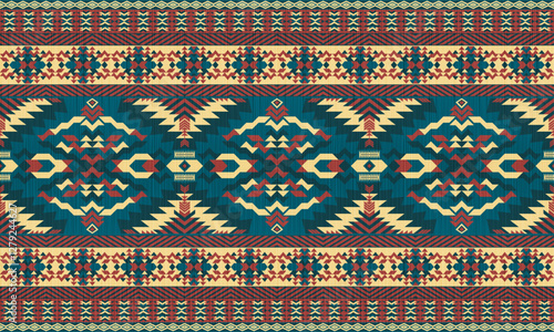 American tribal ethnic native pattern.Traditional Navajo,Aztec,Apache,Southwest and Mexican style fabric pattern.Abstract vector motif pattern.For fabric,clothing,blanket,carpet,woven,wrap,decoration.