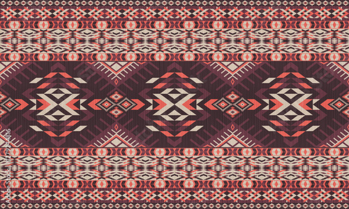 American tribal ethnic native pattern.Traditional Navajo,Aztec,Apache,Southwest and Mexican style fabric pattern.Abstract vector motif pattern.For fabric,clothing,blanket,carpet,woven,wrap,decoration.