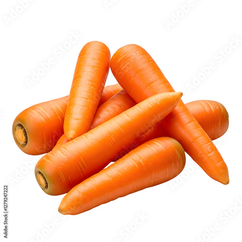 Orange carrots grouped together against a white backdrop.  