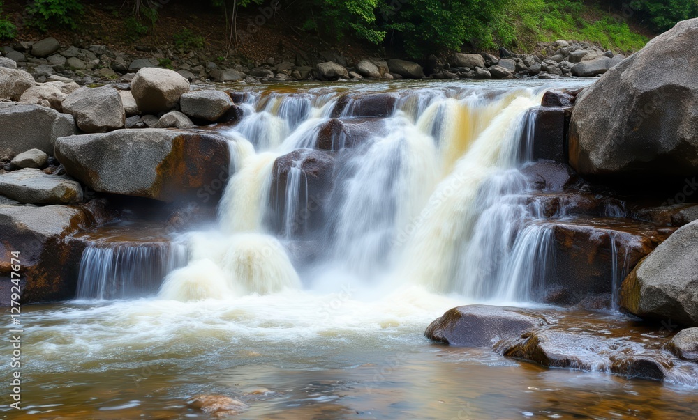 Tranquil waterfall cascading over rocks Tranquil waterfall cascading over rocks