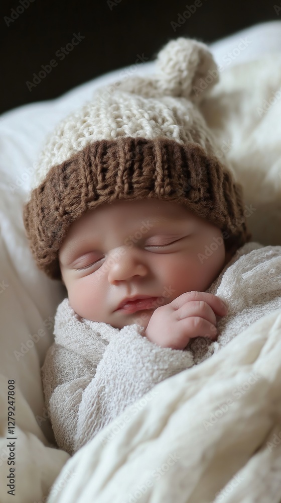 Sweet dreams for this peaceful newborn in a cozy knit hat. Sweet dreams for this peaceful newborn in a cozy knit hat.