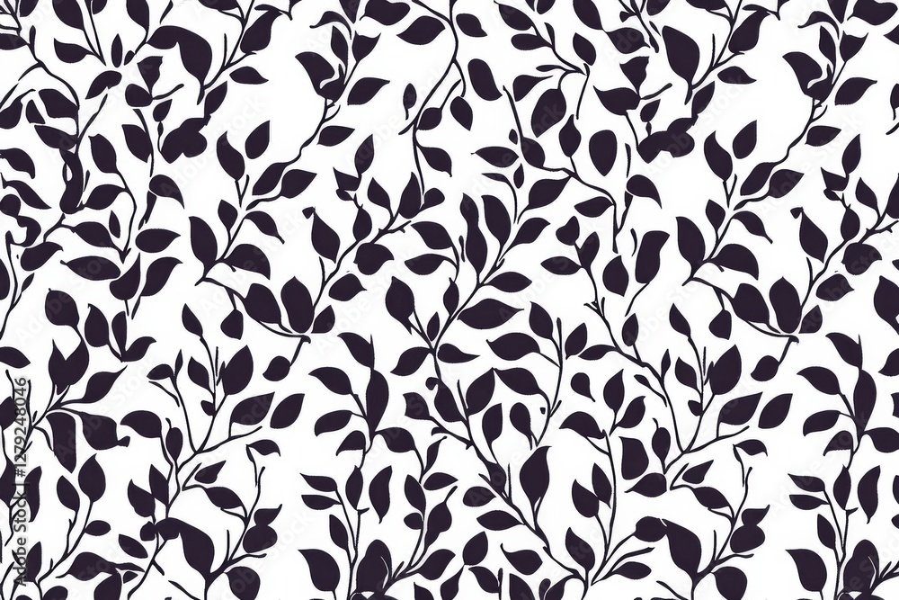 Elegant Botanical Silhouette Pattern: Dark Leaves on White Background Elegant Botanical Silhouette Pattern: Dark Leaves on White Background