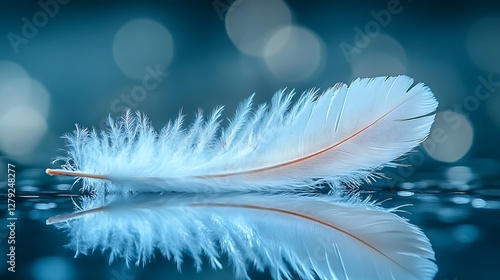 Simple yet elegant feather floating freely in a soft blue expanse