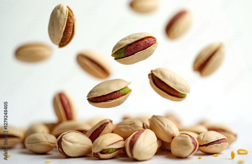 Raw fresh whole and cracked pistachios in set. Flying nuts isolated on white background. Natural salted snack, healthy heap, close-up, macro, green, brown, dried, roasted, organic food concept. Raw fresh whole and cracked pistachios in set. Flying nuts isolated on white background. Natural salted snack, healthy heap, close-up, macro, green, brown, dried, roasted, organic food concept.