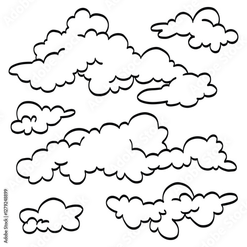 Collection of outline vector images of clouds in the sky