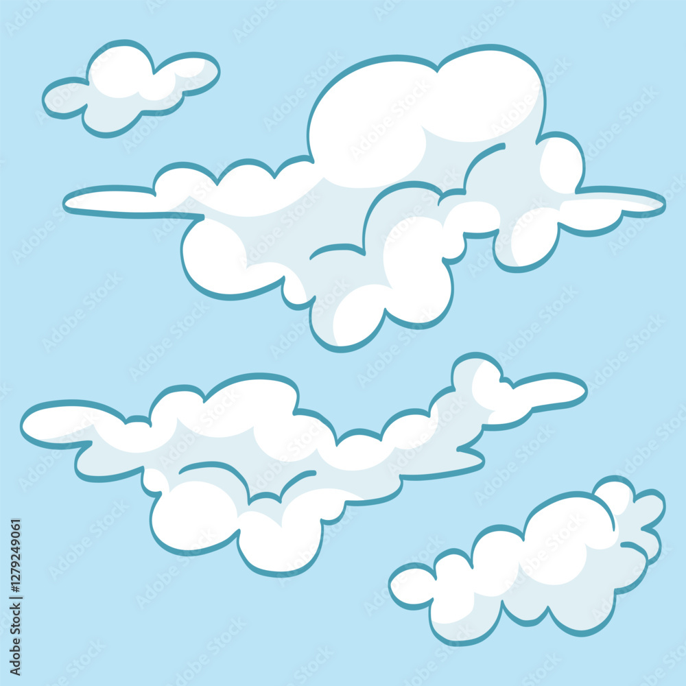 Collection of colored cartoon styled clouds in the sky Collection of colored cartoon styled clouds in the sky