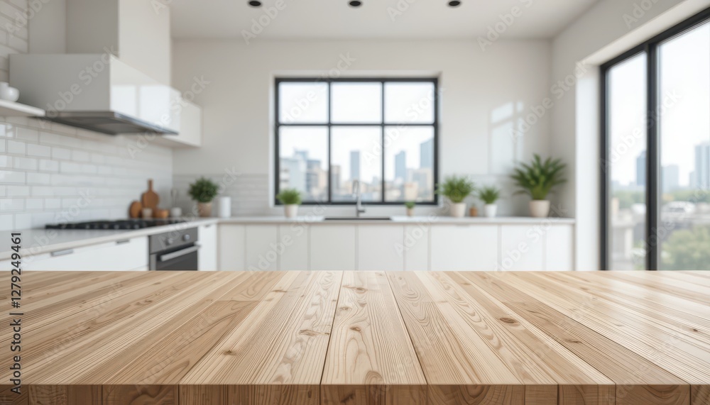 Spacious Modern Kitchen with Bright Natural Light and City View Spacious Modern Kitchen with Bright Natural Light and City View
