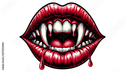 illustration of vampire lips with teeth isolated on white