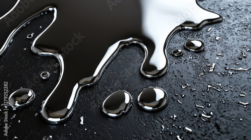Liquid chrome rivulet flowing across matte black surface, creating striking contrast