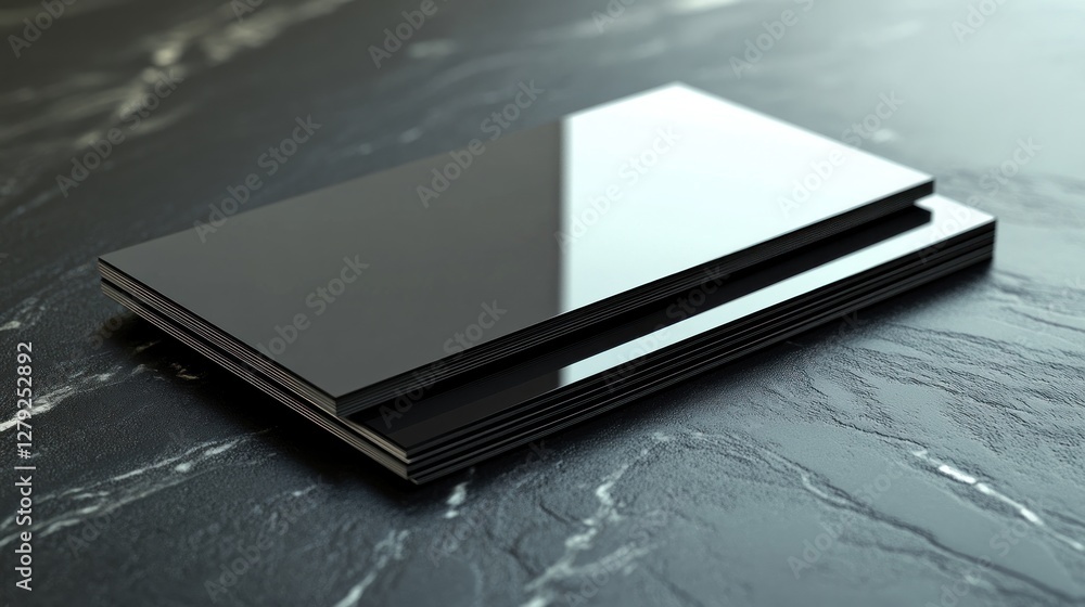 Sleek Black Business Cards Mockup on Dark Marble Surface Sleek Black Business Cards Mockup on Dark Marble Surface