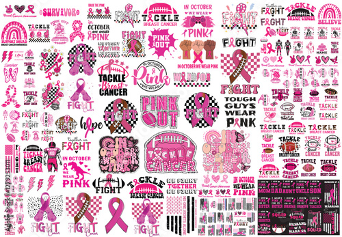 Breast cancer bundle, Pink awareness, tackle breast cancer, pink Out, wear pink, Football, dalmatian dots, Coquette bow, tackle breast cancer, cancer fight, wear pink, Cancer awareness, cancer, suppor