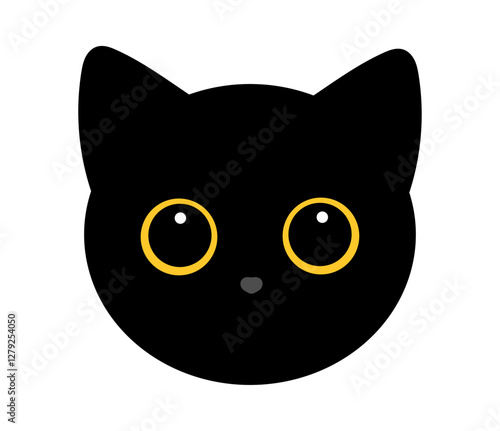 Cute cat with big eyes. Black cat face icon. Vector illustration.