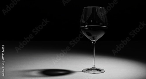 Monochromatic Elegance: Wine Glass in Stark Light and Shadow Composition