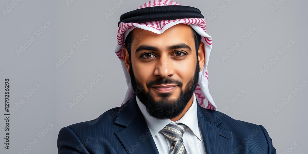 Close up shot of a handsome Arabic businessman in a sharp suit, executive, dapper, Middle Eastern Close up shot of a handsome Arabic businessman in a sharp suit, executive, dapper, Middle Eastern