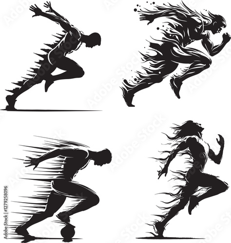 Athlete's Spirit illustration in black and white silhouette assets in vector farm 