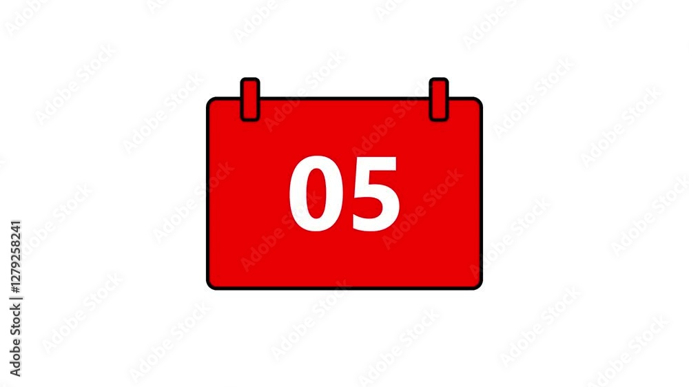 Minimal Calendar animation. Date 05 on whit background, 10s loop. clean UI motion graphics. High- Quality video for events, Reminders, and Digital Signage. Minimal Calendar animation. Date 05 on whit background, 10s loop. clean UI motion graphics. High- Quality video for events, Reminders, and Digital Signage.