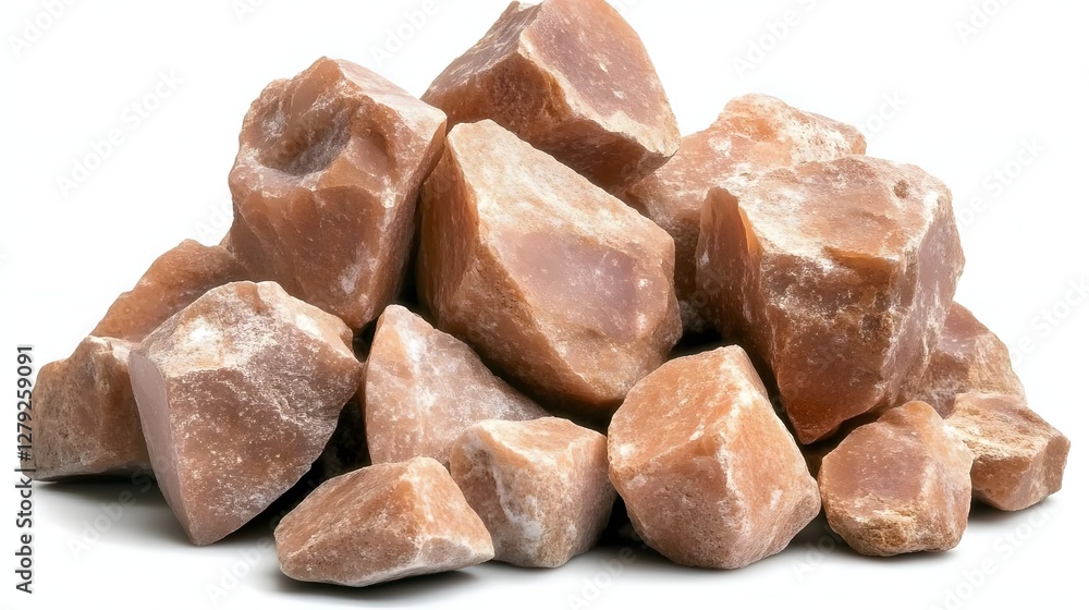 Pile of Raw Brown Salt Chunks on White Background Mineral Texture Ingredient Pile of Raw Brown Salt Chunks on White Background Mineral Texture Ingredient