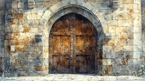 Wallpaper Mural A rustic wooden door with stone archway. Torontodigital.ca