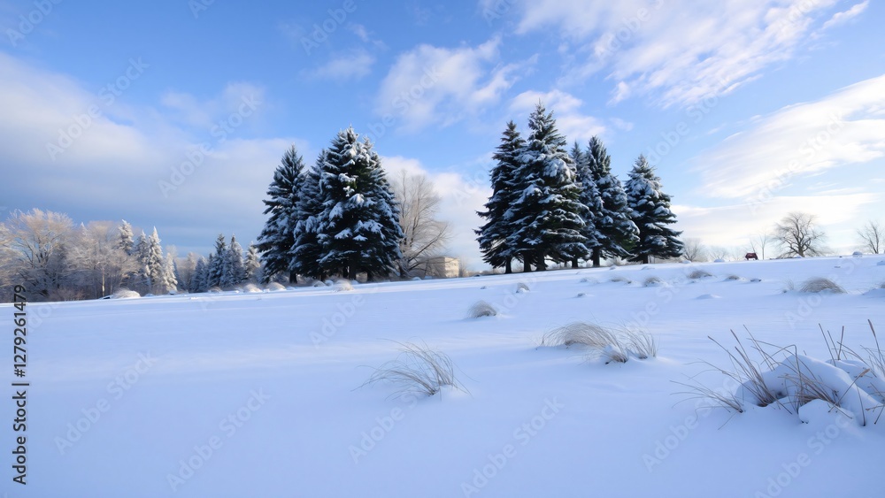 Serene Winter Landscape with Snow-Covered Evergreens Serene Winter Landscape with Snow-Covered Evergreens