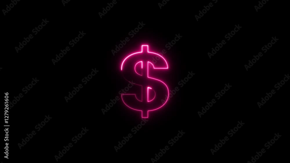 Neon dollar icon. US dollar currency symbol glowing animation on black background. Neon dollar icon. US dollar currency symbol glowing animation on black background.